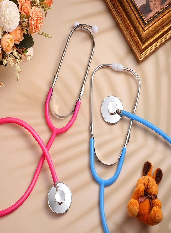 meekoo 2 Pack Kids Stethoscope Toy Real Working Nursing Cosplay Doctors Nurses Stethoscope for Kids Role Play Girls Boys Cosplay Costume Pretend Game Accessories(Pink, Blue) - Image 2